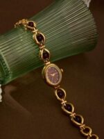 1pc Women's Burgundy Garnet Vintage French Retro High-Quality Elegant Luxury Bracelet Watch, Suitable For Holiday Gifts - Image 3
