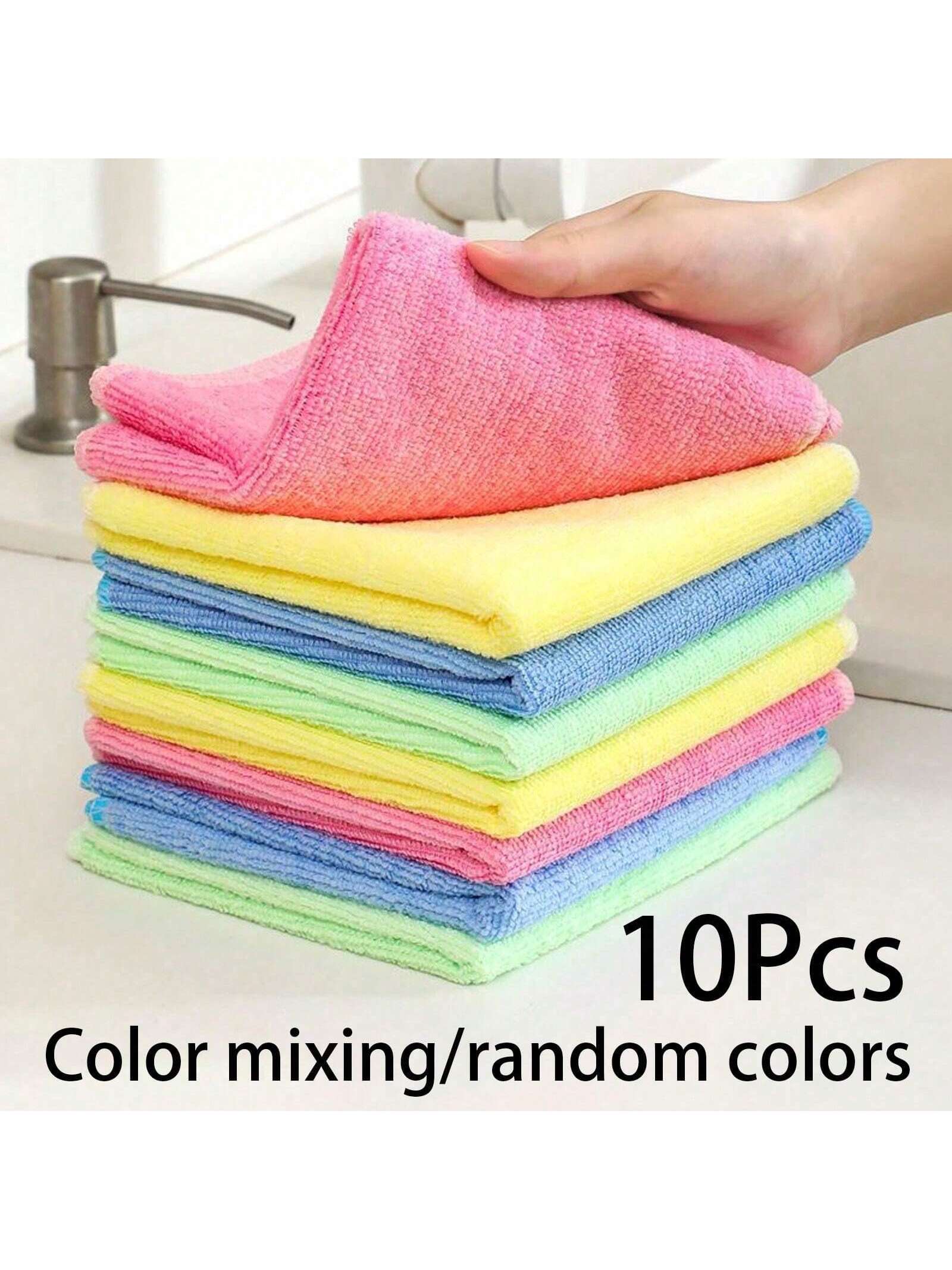 http___img.ltwebstatic.com_images3_spmp_2025_02_22_57_1740217274b52cc072323251057383c708d839719b_square 10pcs Thick Kitchen Cleaning Cloths/Rags, Multi-Color, Bamboo Fiber Material, Highly Absorbent, Non-Shedding, Non-Greasy, 9.8"X9.8", Hand Wash Only, Suitable For Kitchen, Bathroom, Home Cleaning - Image 1