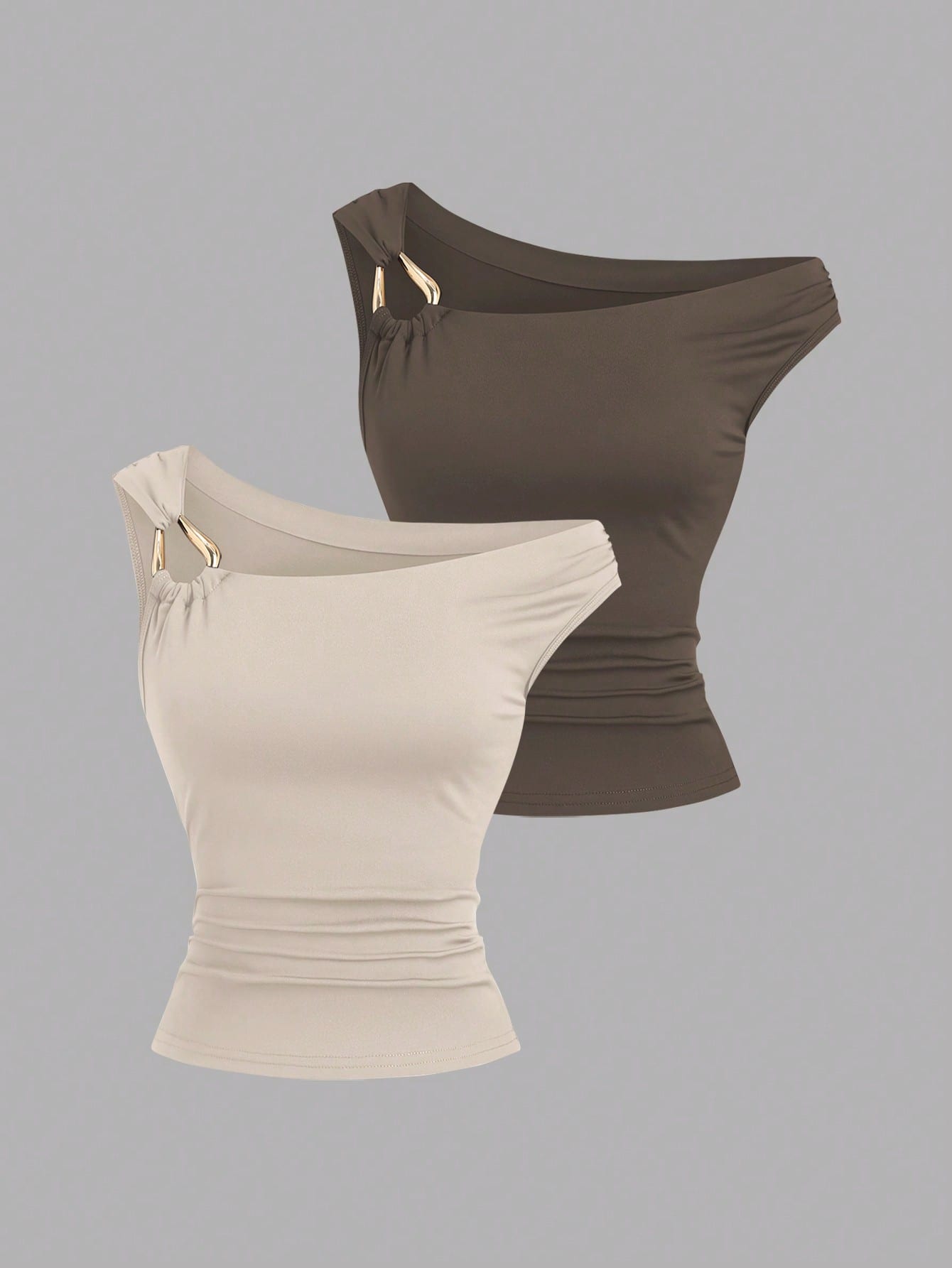 http___img.ltwebstatic.com_v4_j_pi_2025_11_19_5a_176353556337ad6053117fa52b313c6ee2d232bd9c Sweetra 2pcs/Set Asymmetric Collar Fitted T-Shirt, Versatile Casual Top, Spring/Summer - Image 1