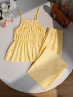 SHEIN Girls Striped Bow Camisole Top And Straight Leg Pants Summer Vacation Outfit - Image 2