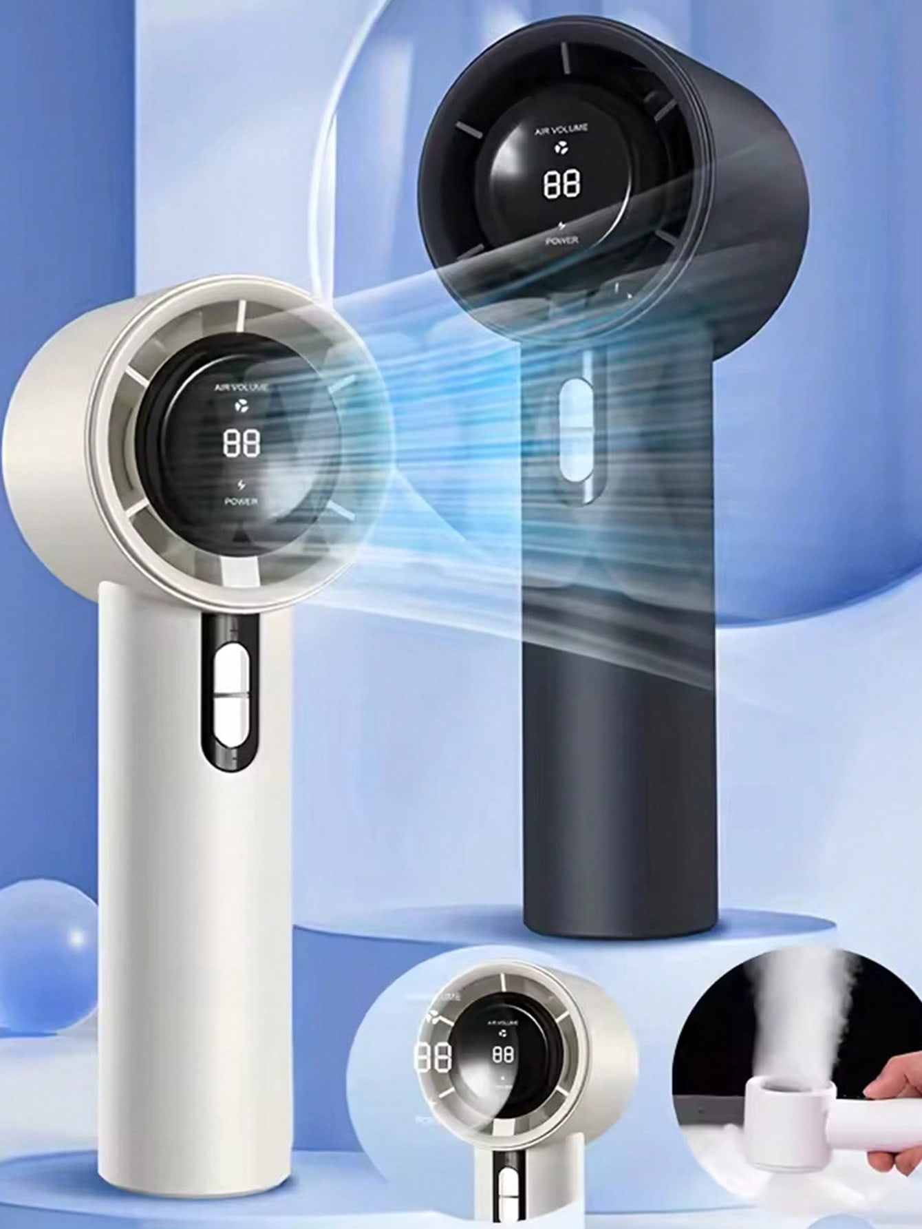 http___img.ltwebstatic.com_v4_j_spmp_2025_05_21_49_17477621820400a5a27481eafd45db883f1ca59fd3 1pc Unisex Solid Color USB Rechargeable 100-Speed High Airflow Long Battery Life Mini Handheld Fan, LCD Display, Suitable For Gifts, Outdoor, Beach, Travel, Sports, Home, Office, Daily Use - Image 1