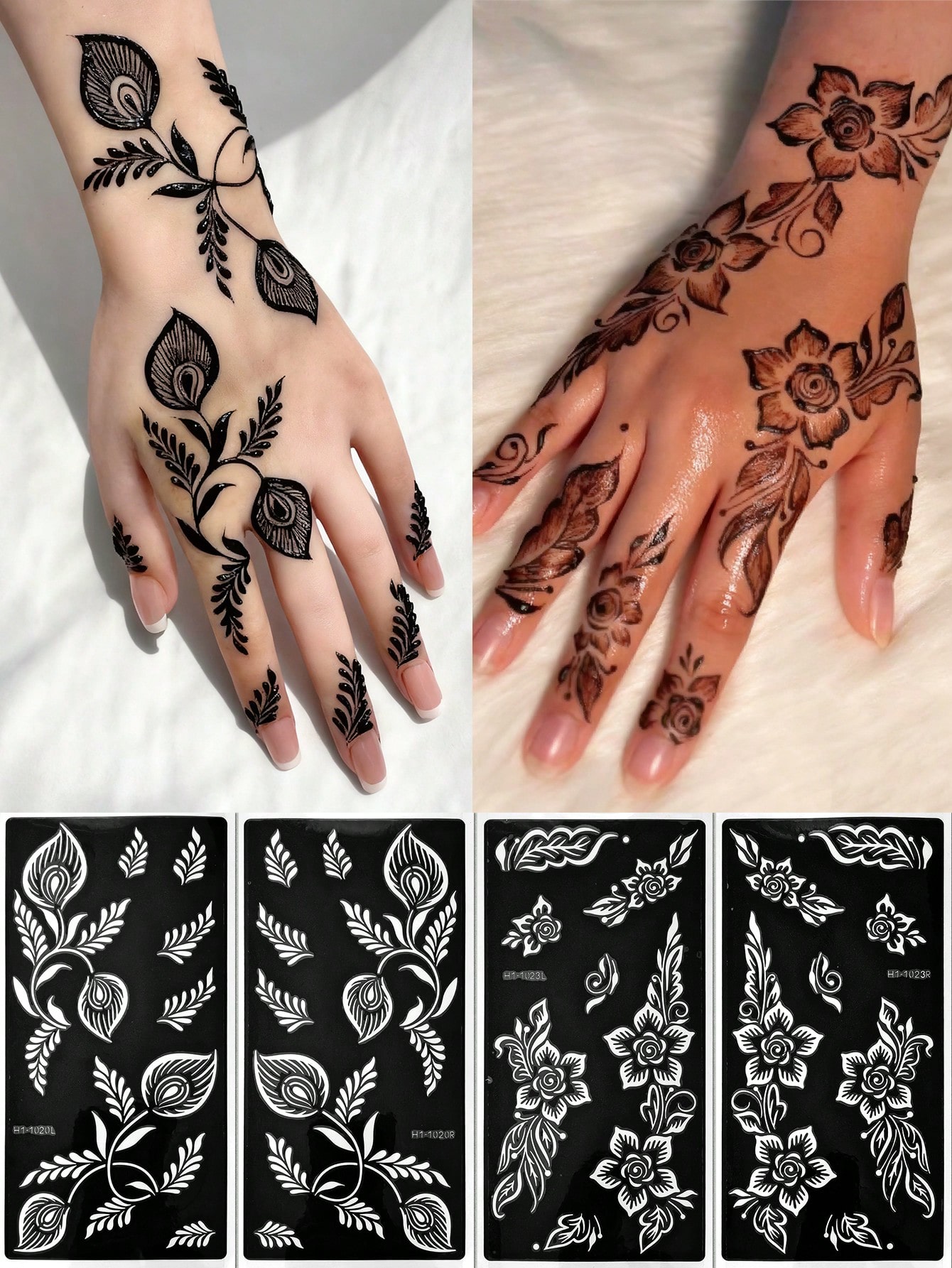 http___img.ltwebstatic.com_v4_j_spmp_2025_11_25_f9_1764047467a034dc2dbd52f7594314a2b0cdcab1f8 4pcs Flower Temorary Tattoo Stencil Stickers- Sexy Floral Patterns For Hand, DIY Paint, Reusable Stencil Stickers For Women Body Makeup Mehndi Designs - Image 1