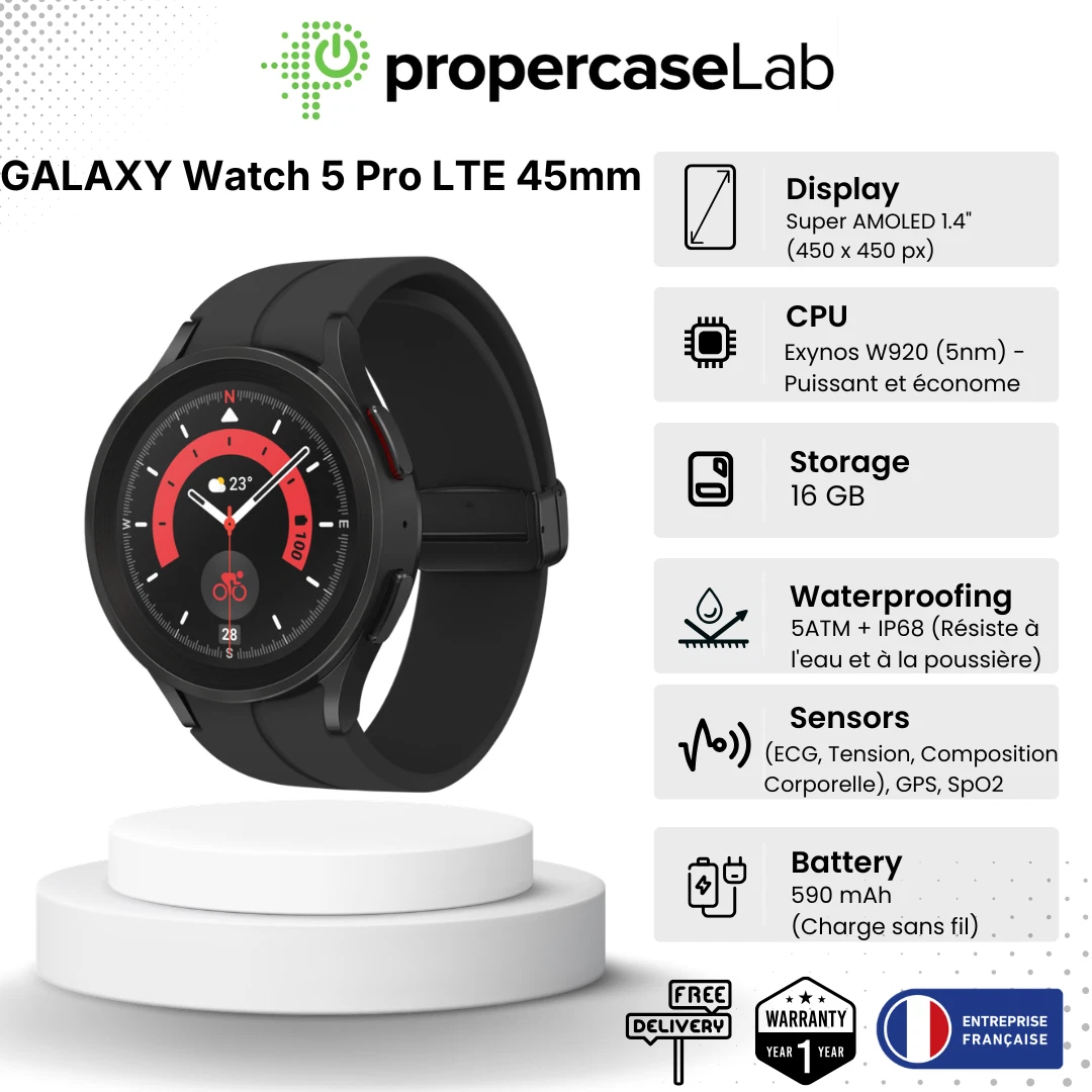 s-l1600 (1) Samsung Galaxy Watch 5 Pro LTE 45mm SM-R925 Black + Black Silicone Strap- - Image 1