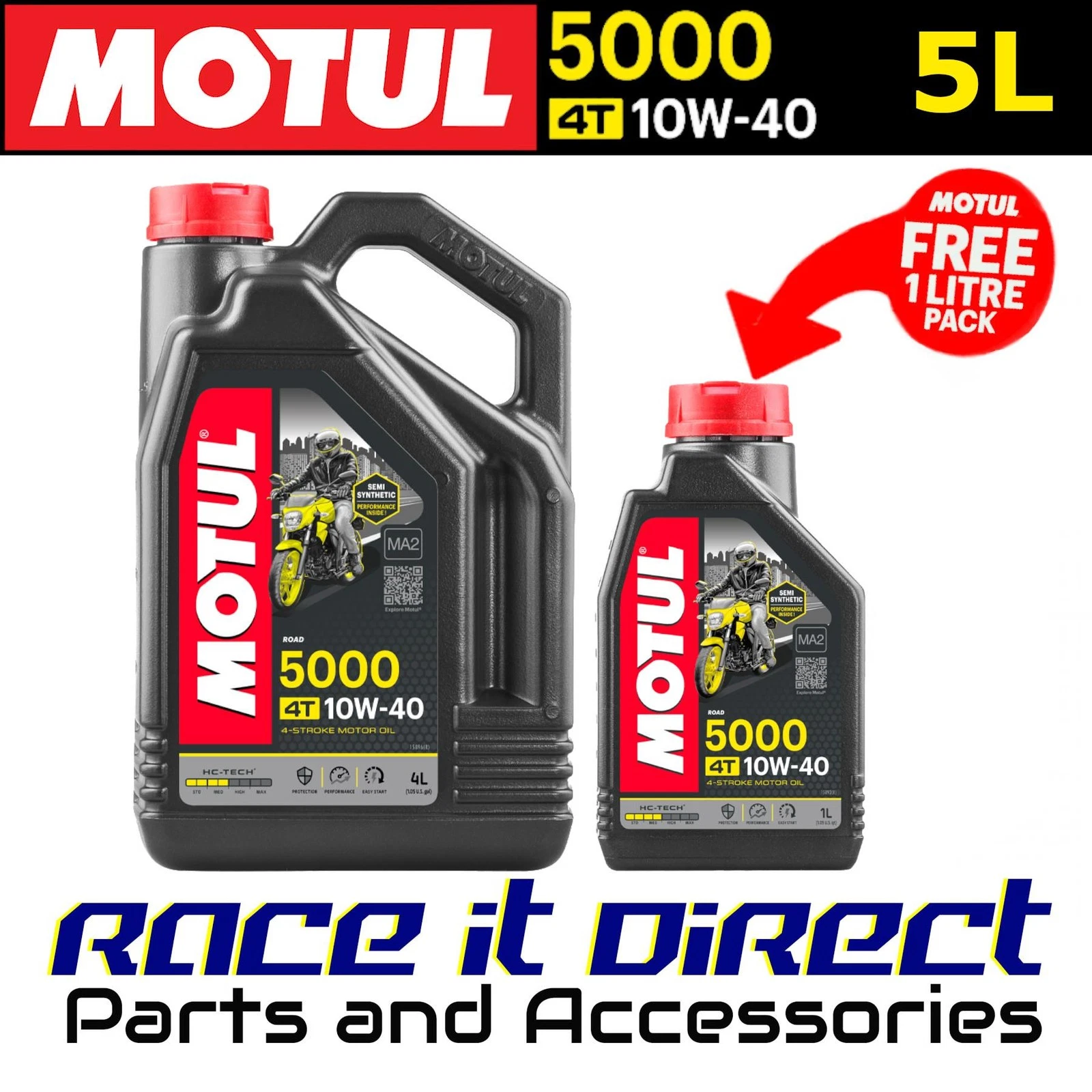 s-l1600 (24) Motul 5000 10W-40 4T Motorcycle Engine Oil 10W40 4L + 1L FREE = 5 Litres 5L - Image 1