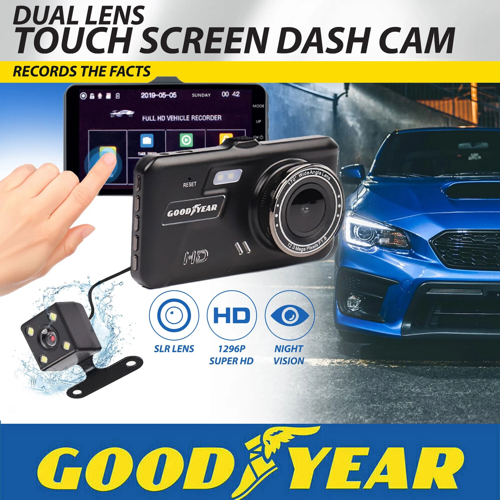 s-l1600 (69) Dual Lens Touch Screen Car Dash Cam with Rear Camera 4" HD Display Night Vision - Image 1