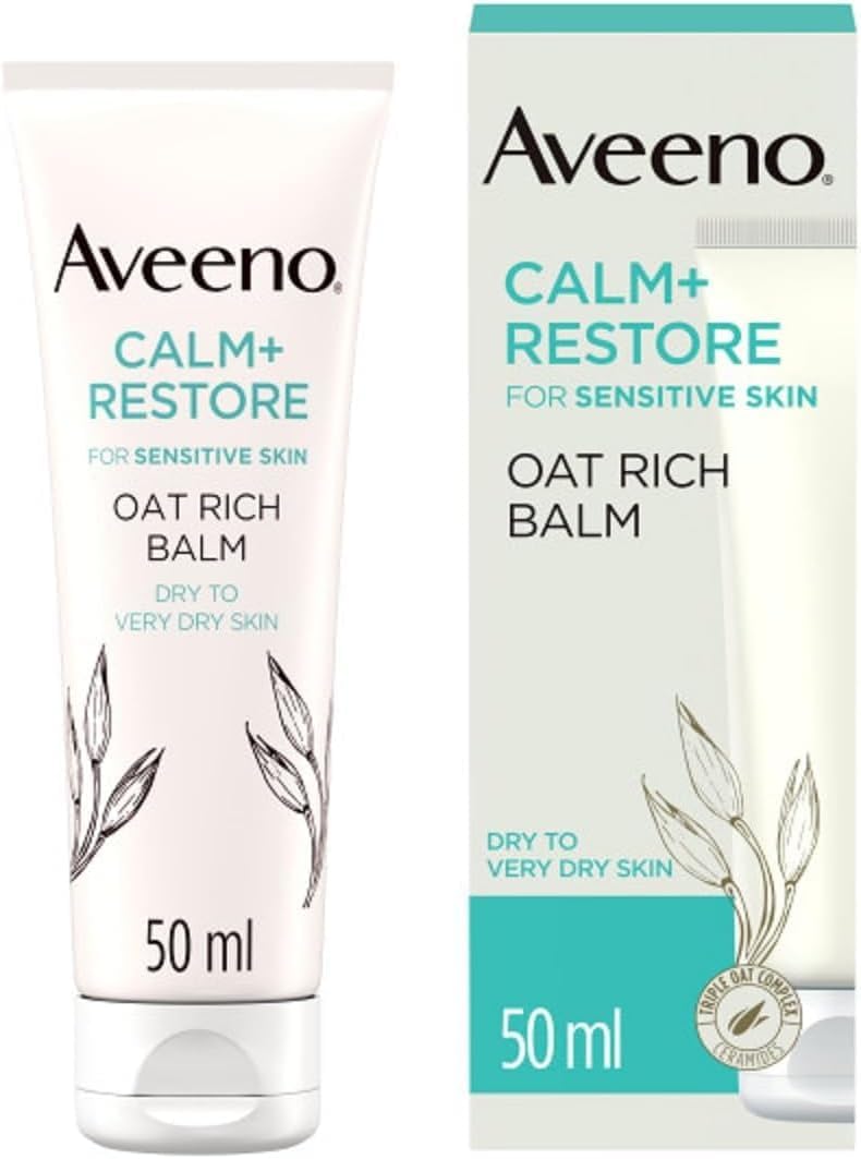 519Fogyj6LL._AC_SL1063_ (1) AVEENO Face CALM+RESTORE Oat Rich Balm (1x 50ml), 24-Hour Hydration Face Moisturiser with Triple Oat Complex, Face Care Soothes and Hydrates Irritated, Very Dry, and Sensitive Skin - Image 1