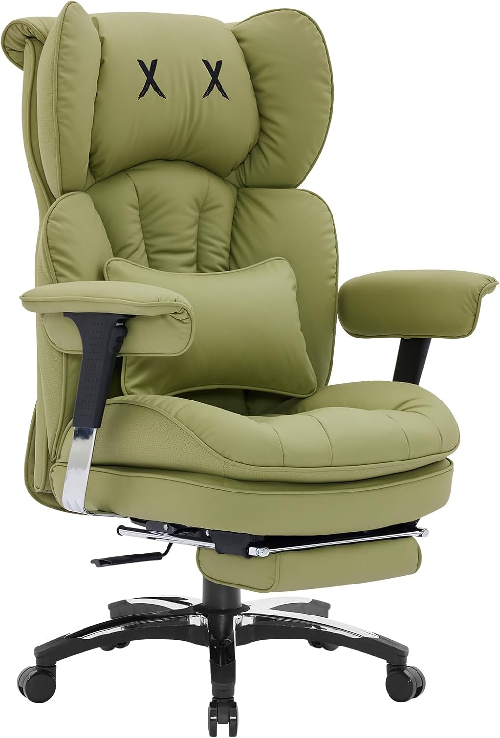 610O8Iu1+mL._AC_SL1500_ Efomao Desk Office Chair, Heavy Duty 200kg Big and Tall Executive Computer Chair, Unique XX Embroidery Ergonomic High Back PU Leather Chair with Retractable Footrest, Olive Green - Image 1