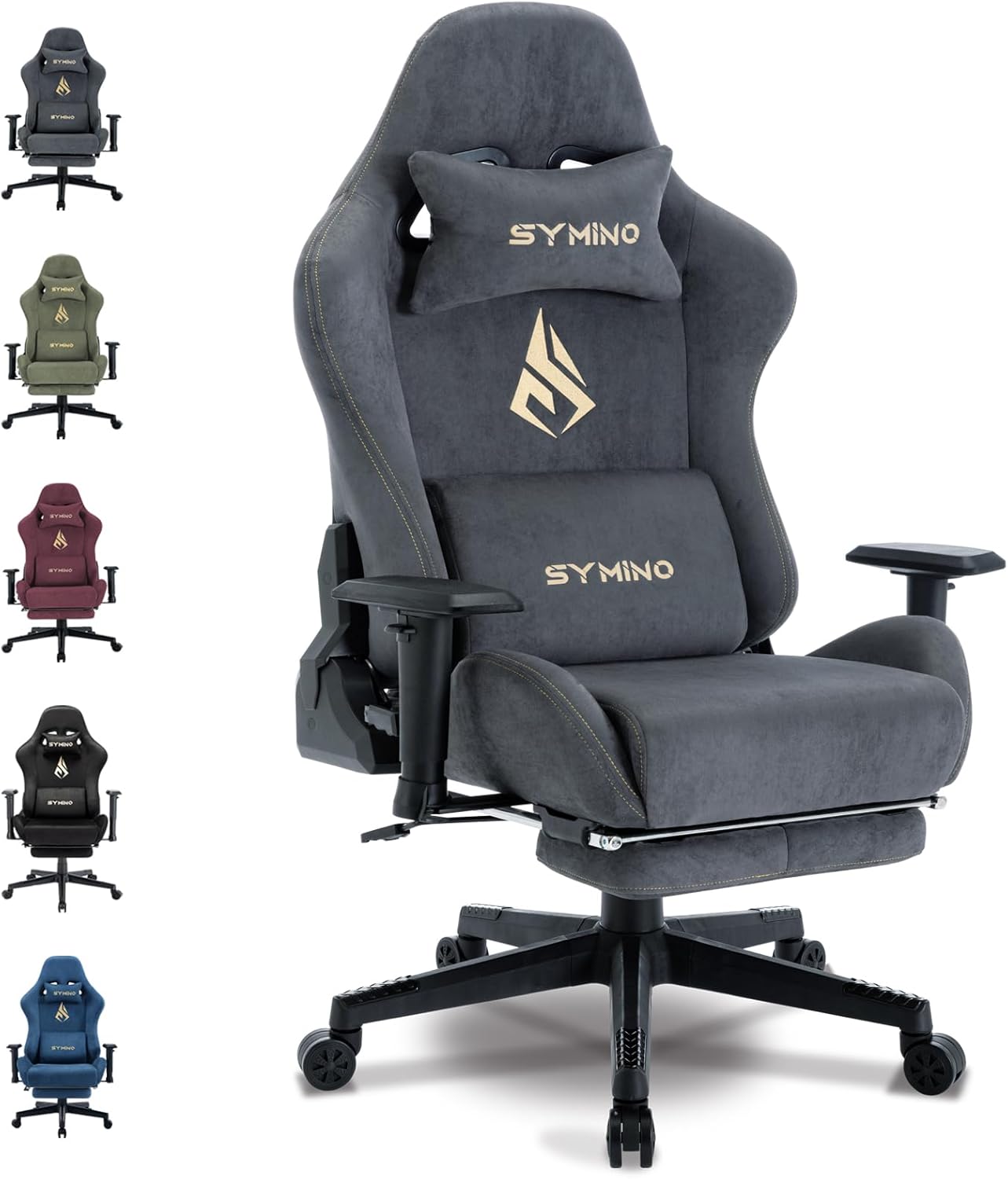 615wzSfDxWL._AC_SL1500_ Symino Gaming Chair, Computer Chair with Footrest, Headrest and Lumbar Support, Ergonomic PC Chair, Height Adjustable Rotating Task Chairs, Gray - Image 1