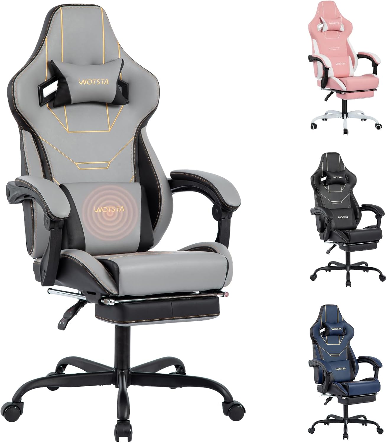 619rTMkLKnL._AC_SL1500_ Gaming Chair, Ergonomic Gaming Chair, Computer Chair with Headrest and Lumbar, Racing Computer Chairs, Height Adjustable Rotating PC Chairs, Grey Black - Image 1