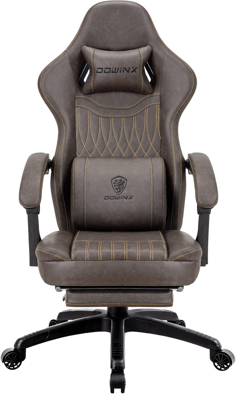61rEbK22afL._AC_SL1500_ Dowinx Gaming Chair for Adults - Recliner Armchair with Massage Lumbar Support, Swivel, Ergonomic Gaming Chair with Footrest, Office Chair PU Leather Brown - Image 1