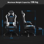 Yaheetech Gaming Chair, Ergonomic Racing Gaming Chair with Massage Lumbar Pillow, High-Back Office Chair with Slide-Out Footrest and Padded Linkage Armrests for Adults (Black/White) - Image 3