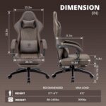 Dowinx Gaming Chair for Adults - Recliner Armchair with Massage Lumbar Support, Swivel, Ergonomic Gaming Chair with Footrest, Office Chair PU Leather Brown - Image 4