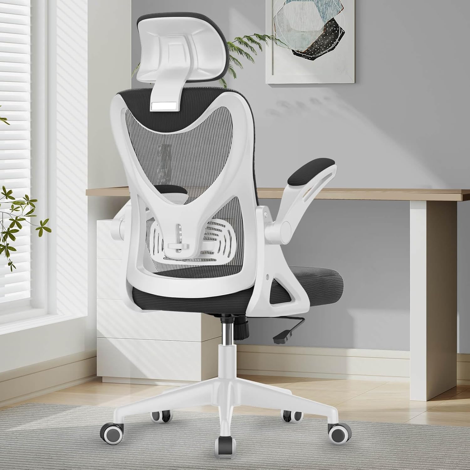 71clS+v4bAL._AC_SL1500_ YONISEE Office Chair - Ergonomic Desk Chair with Lumbar Support Headrest Adjustable, Padded Flip-up Armrests Comfy Seat Cushion High Back Executive Manager Chair For Home Office - Image 1