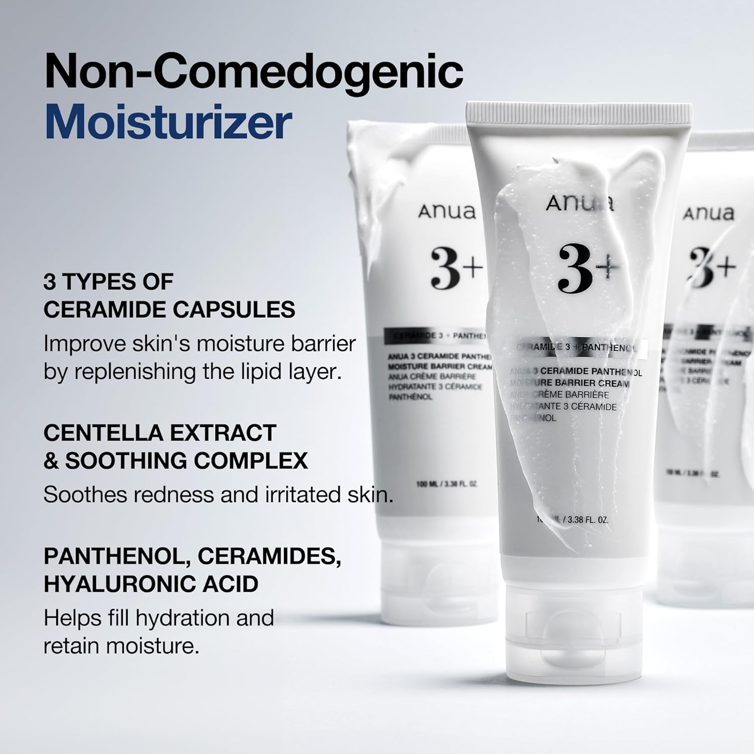 71dklOk+nHL._AC_SL1500_ ANUA 3 Ceramide Panthenol Moisture Barrier Cream, Hydrating Face Moisturizer for Normal Skin, Panthenol, Ceramide, Centella for Skin Barrier Non Comedogenic, Korean Skincare, 100ml/3.38fl. oz. - Image 1