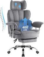 IWMH Executive Office Chair with Footrest, Big and Tall Ergonomic Desk Chair, Heavy Duty Computer Chairs 200KG with Adjustable Headrest, Armrests, Lumbar Support, High Back (Grey)