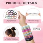 Sularpek 15 Pcs Hair Bobbles, Mixed Color Elastic Hair Ties for Women and Girls, Thick No Damage Bands, Ponytail Holders - Image 4