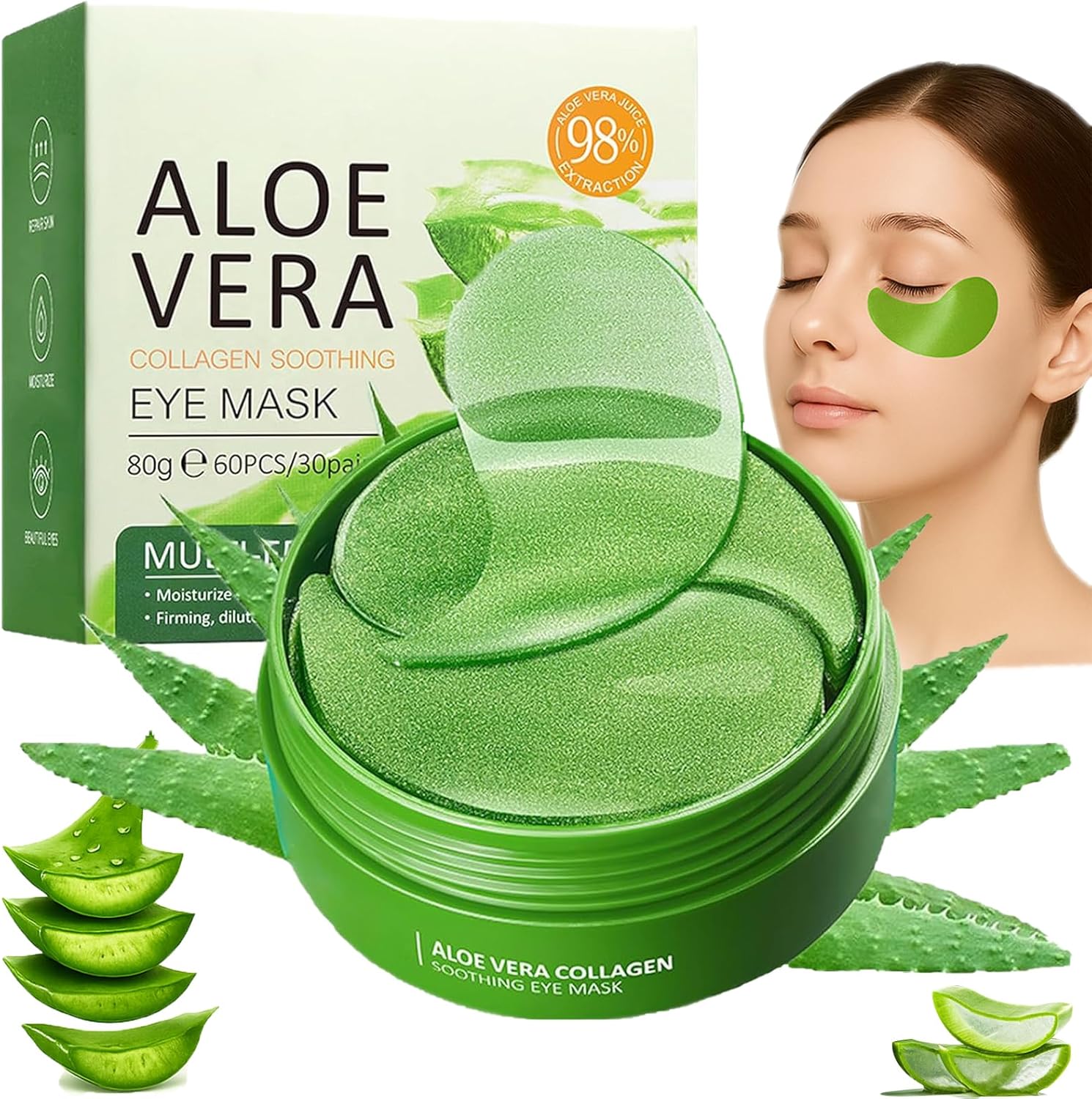 81V0YHog3eL._AC_SL1500_ 60 Pairs Aloe Vera Under Eye Patches, Collagen Eye Mask for Dark Circles, Puffiness, Wrinkles & Fine Lines, Hydrating & Soothing Anti-Aging Skincare... - Image 1