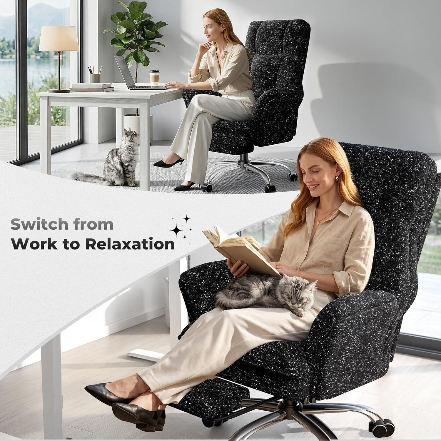 91cl+b0d++L._AC_SL1500_ HOMRELEXA Big and Tall Office Chair, Flip Armrests for Pets & Cross Legged Sitting, Executive Ergonomic Computer Gaming Chair with Foot Rest, Gliter Fabric Wide Seat Reclining Desk Chair, Black - Image 1