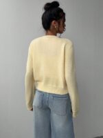 SHEIN BASICS Casual Solid Color Round Neck Long Sleeve Loose Cropped Women Cardigan Sweater, Warm Comfort, Cozy Chic, Daily Commute,Butter Yellow Top In Fall/Winter - Image 2