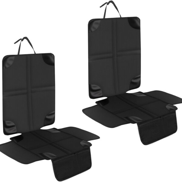 2pcs Car Seat Protectors,Leather Seats Protectors For Child Car Seats With Non-Slip Bottom Waterproof Large Mesh Pockets (black)