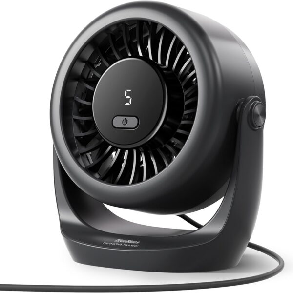 Diveblues TurboBreeze Portable Turbo Desk Fan 5’’, USB Fan Silent Powerful Wind Up To 6m/s, LED Display, 5 Wind Gear, 360° Adjustable Tilt, Mini Desktop Fan for Office, Home, Bedroom, kitchen`