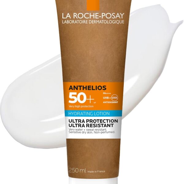 La Roche-Posay Anthelios Hydrating Body Lotion SPF50+, Broad-Spectrum Sunscreen, UVB and UVA Protection, Lightweight Non-Greasy Formula, Suitable for Sensitive Dry skin, 250ml