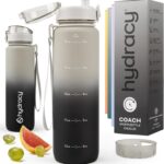 Hydracy Water Bottle with Time Marker -Large 1 Litre BPA Free Water Bottle -Leak Proof Gym Bottle with Fruit Infuser Strainer & Times to Drink -...