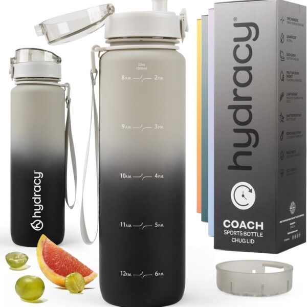 Hydracy Water Bottle with Time Marker -Large 1 Litre BPA Free Water Bottle -Leak Proof Gym Bottle with Fruit Infuser Strainer & Times to Drink -...