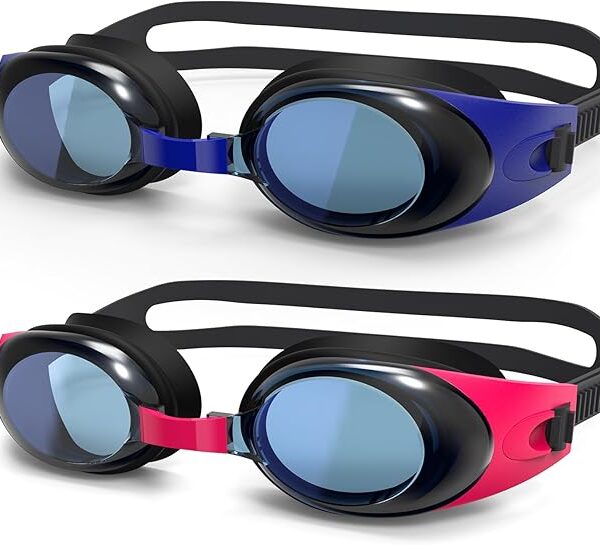 Kids Swim Goggles, 2 Pack Swimming Goggles for 8-15 Children Teenager, Quick Adjust Strap, Anti Fog, UV Protection, Waterproof