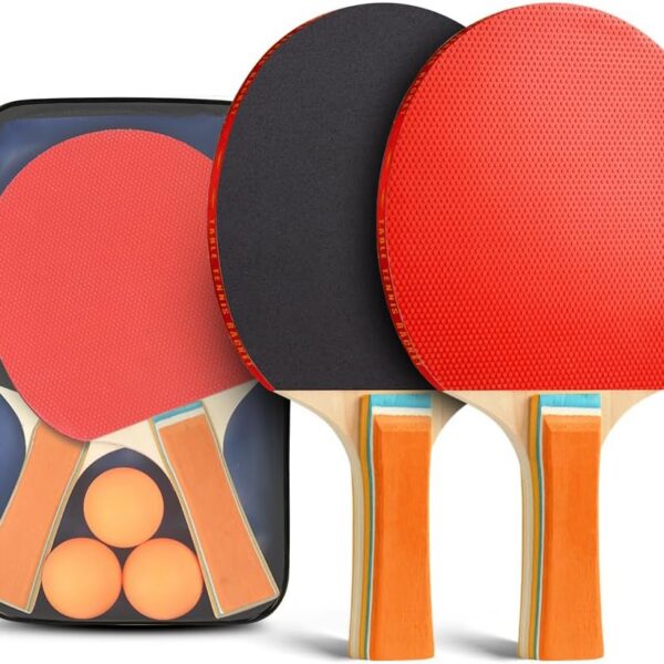 Flintronic Table Tennis Bats, Wooden Table Tennis Set | Portable Table Tennis Set, 2 Table Tennis Bats, 3 Ping Pong Balls & Carry Bag, for Outdoor/Indoor Daily Practice &Competitions