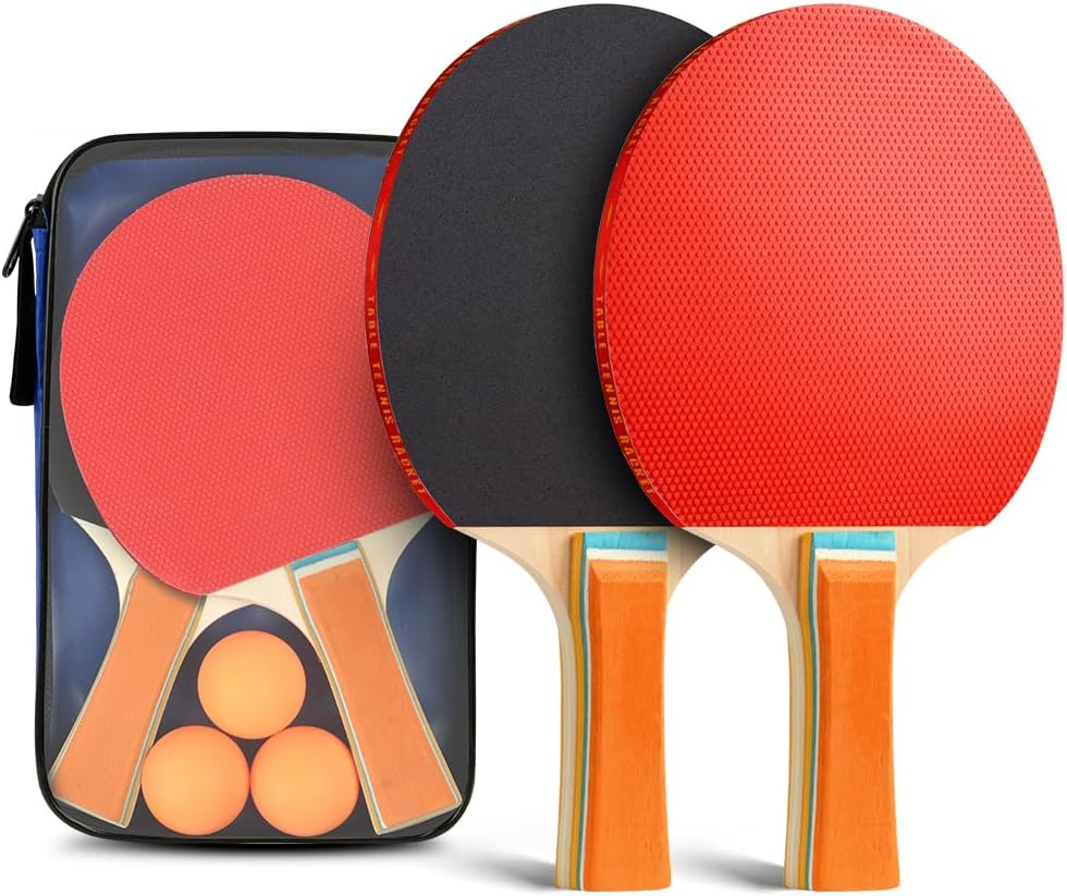 61gWDjnSEJL._AC_SL1001_ Flintronic Table Tennis Bats, Wooden Table Tennis Set | Portable Table Tennis Set, 2 Table Tennis Bats, 3 Ping Pong Balls & Carry Bag, for Outdoor/Indoor Daily Practice &Competitions - Image 1