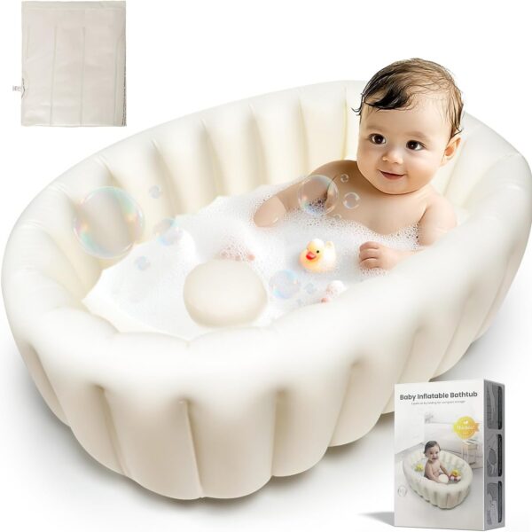 Inflatable Baby Bath, Portable Foldable Travel Bath Tub, Collapsible Non-Slip Infant Bath Tubs Baby Essentials for Newborn Mini Air Swimming Pool Bathtubs for Toddler Boys and Girls 0-12 Months