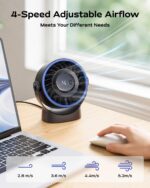 SWEETFULL USB Desk Fan, 4 Speeds Powerful Portable Table & Personal Electric Cooling Fan, 360° Rotatable with Detachable Rear Cover, Quiet Silent Operation for Office, Bedroom, Home (Black) - Image 3