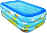 Jiosdo Paddling Pool for Kids, 150cm Rectangle Inflatable Baby Pool 3-Ring with Soft Floor for Garden Backyard Outdoor Children
