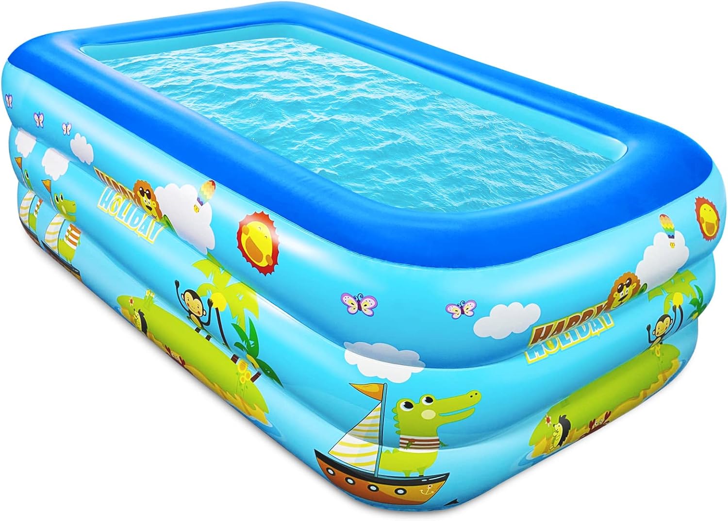 712zqHx9oTL._AC_SL1500_ Jiosdo Paddling Pool for Kids, 150cm Rectangle Inflatable Baby Pool 3-Ring with Soft Floor for Garden Backyard Outdoor Children - Image 1