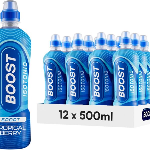 Boost Sports Drinks Tropical Berry | 12 Isotonic Drink with Vitamin B12 and B6 | Electrolyte Drink | Maximum Hydration Drinks | Low Calorie Vegan Adult Soft Drinks Multipacks | 12x500ml