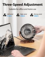 SWEETFULL Desk Fan, Small USB Desk Fan Silent, 3 Speeds Portable Personal Desktop Fan, Dual 360° Adjustment Mini Fan, Quiet Operation for Home,Office,Table,School and Outdoor (Black) - Image 4