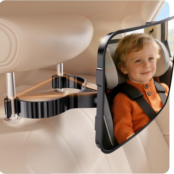 Mirrorsafe Car Seat Mirror for Rear-Facing Infant See Baby from Driver Seat Headrest Hook - Acrylic ABS PC Shatterproof 360 Degree Adjustable Backseat...