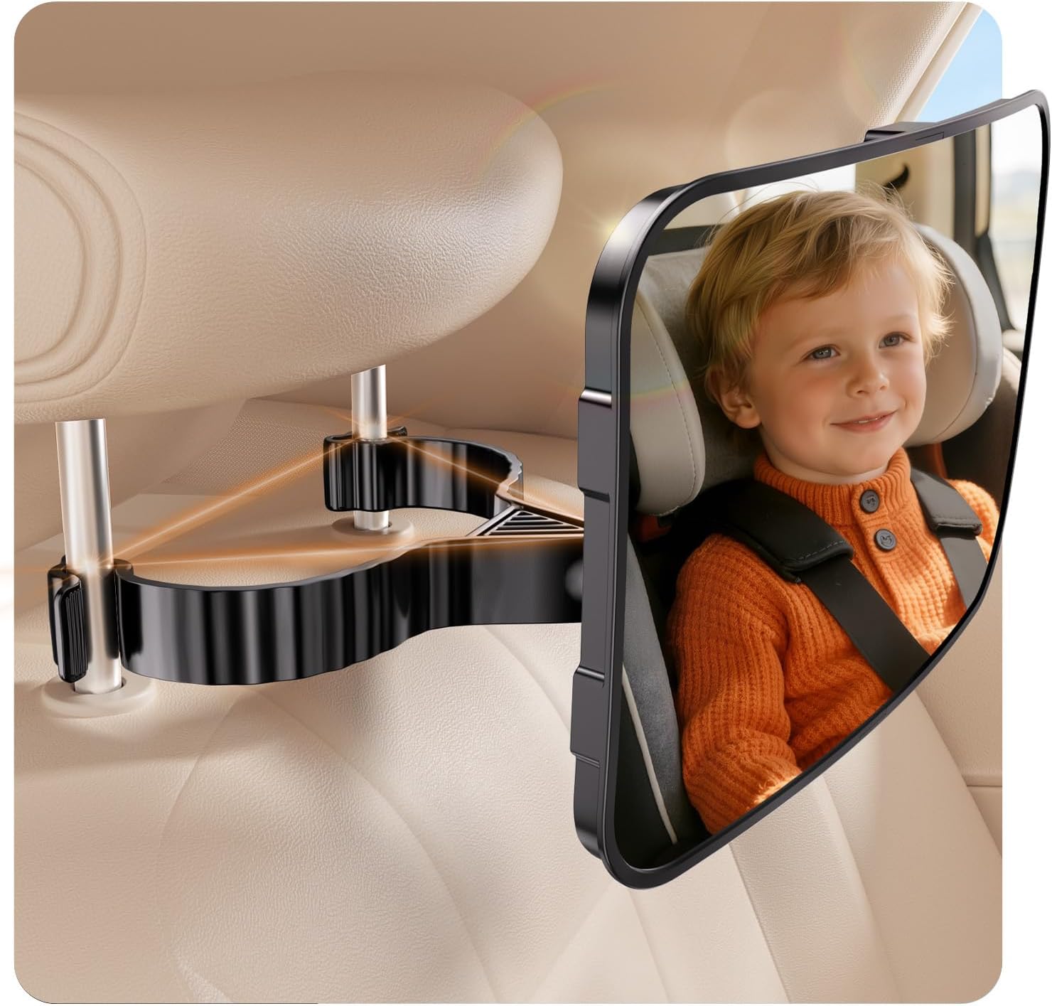 71E6FN8olOL._AC_SL1500_ Mirrorsafe Car Seat Mirror for Rear-Facing Infant See Baby from Driver Seat Headrest Hook - Acrylic ABS PC Shatterproof 360 Degree Adjustable Backseat... - Image 1