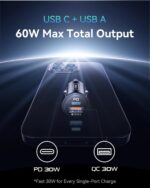 INIU Car Charger, Cigarette Lighter USB Charger Total 60W [USB C 30W+USB A 30W] 12V USB Socket, PD3.0 Fast Charge Car Phone Charger Metal Adapter for iPhone... - Image 2