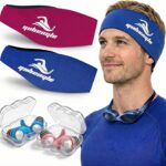 2 Pairs Swimming Headband with Earplugs - Adjustable Water Headband & Silicone for Adults,Keep Water Out and Hold Earplugs in - Swim Ear Band for Surfing, Diving, Pool, and Sports