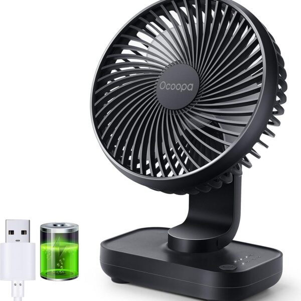 OCOOPA USB Desk Fan, 4000mAh Rechargeable Battery Operated Table, 4 Speeds 5 Inch Mini Portable, Strong Airflow Quiet Operation, Easy to Disassemble Desktop for Office Worker