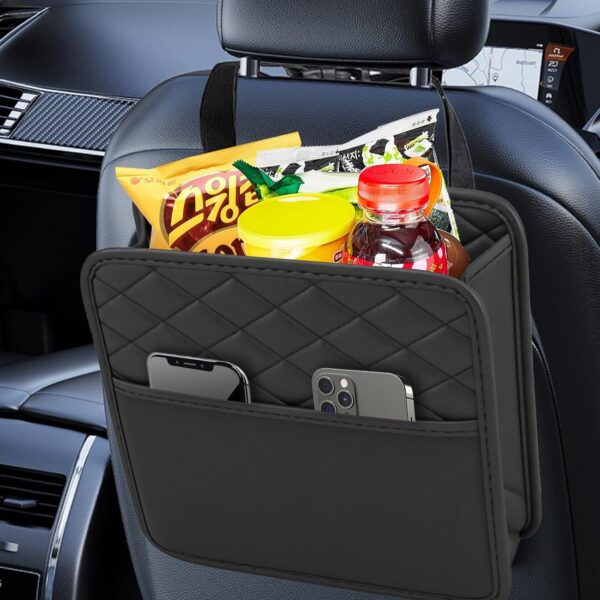 Car Seat Back Hanging Bag,Leather Back Seat Organiser and Storage Back Seat,Multi-Pocket Storage Box Organizer for Trash Phones Documents kids,Auto Seats...