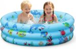 Paddling Pools for Kids, Inflatable Baby Swimming Pool, 3 Ring Paddling Pool with Inflatable Safety Bubble Floor, Small Paddling Swimming Pools for Toddlers Gardens Backyard, Blue/90cm