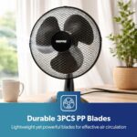 GEEPAS 12" Table Fan | Electric Portable Worktop Desk Fan with 3 Speeds 3 Blades, Adjustable Tilt Wide Angled Oscillation | Powerful Cooling Airflow for Home Office | 1 Year Warranty, Black 35W [Energy Class A+] - Image 3