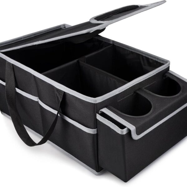 GUWINA Car Seat Storage & Storage, Front or Rear Seat, Cargo & Grocery Organization, with Lid and 1 Mesh Pockets, 2 Cup Holders have 4 Pockets...