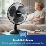 GEEPAS 12" Table Fan | Electric Portable Worktop Desk Fan with 3 Speeds 3 Blades, Adjustable Tilt Wide Angled Oscillation | Powerful Cooling Airflow for Home Office | 1 Year Warranty, Black 35W [Energy Class A+] - Image 5