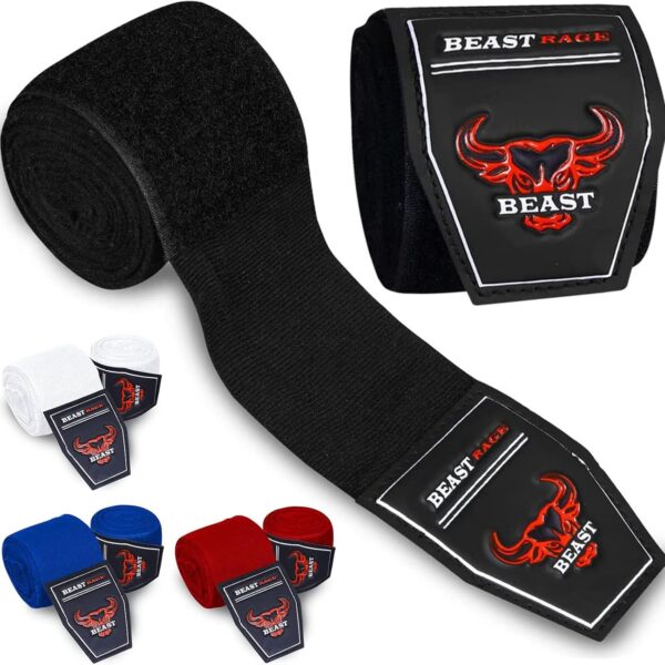 BEAST RAGE Boxing Hand Wraps 2.5/4.5 Meter Martial Arts Bandages Inner Gloves Wrist Support Straps Punching Under Hand Knuckles Heavy Elasticated Training...
