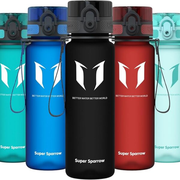 Super Sparrow Sports Water Bottle - 350ml & 500ml & 750ml & 1000ml - Non-Toxic BPA Free & Eco-Friendly Tritan Co-Polyester Plastic - For Running, Gym, Yoga, Outdoors and Camping