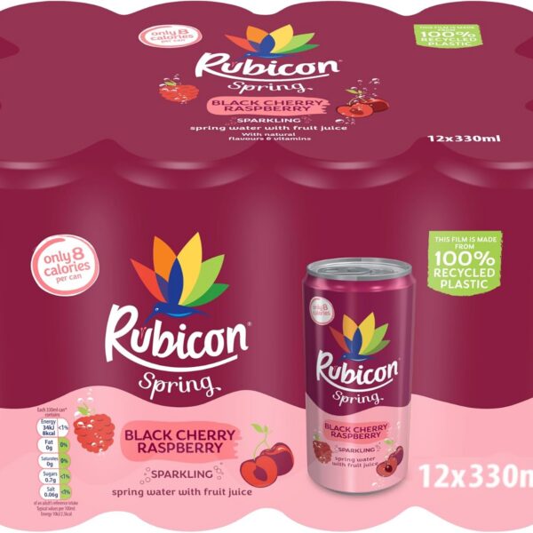 Rubicon Spring 12 Pack Black Cherry Raspberry, Sparkling Spring Water with Real Fruit Juice & Natural Flavours, , Only 9 Calories - 12 x 330ml Multipack...